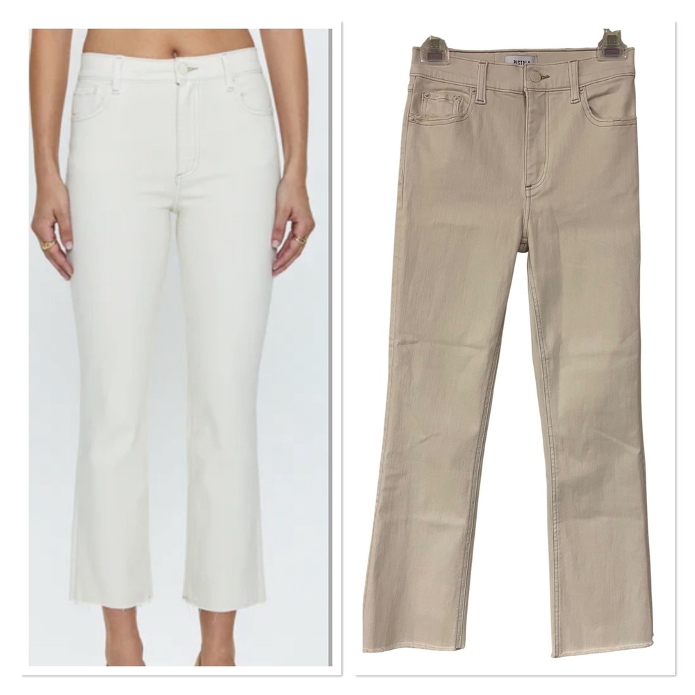 Pistola Lennon High Rise Crop Boot Jeans Beige Raw Hem Minimalist Coastal‎ 25
